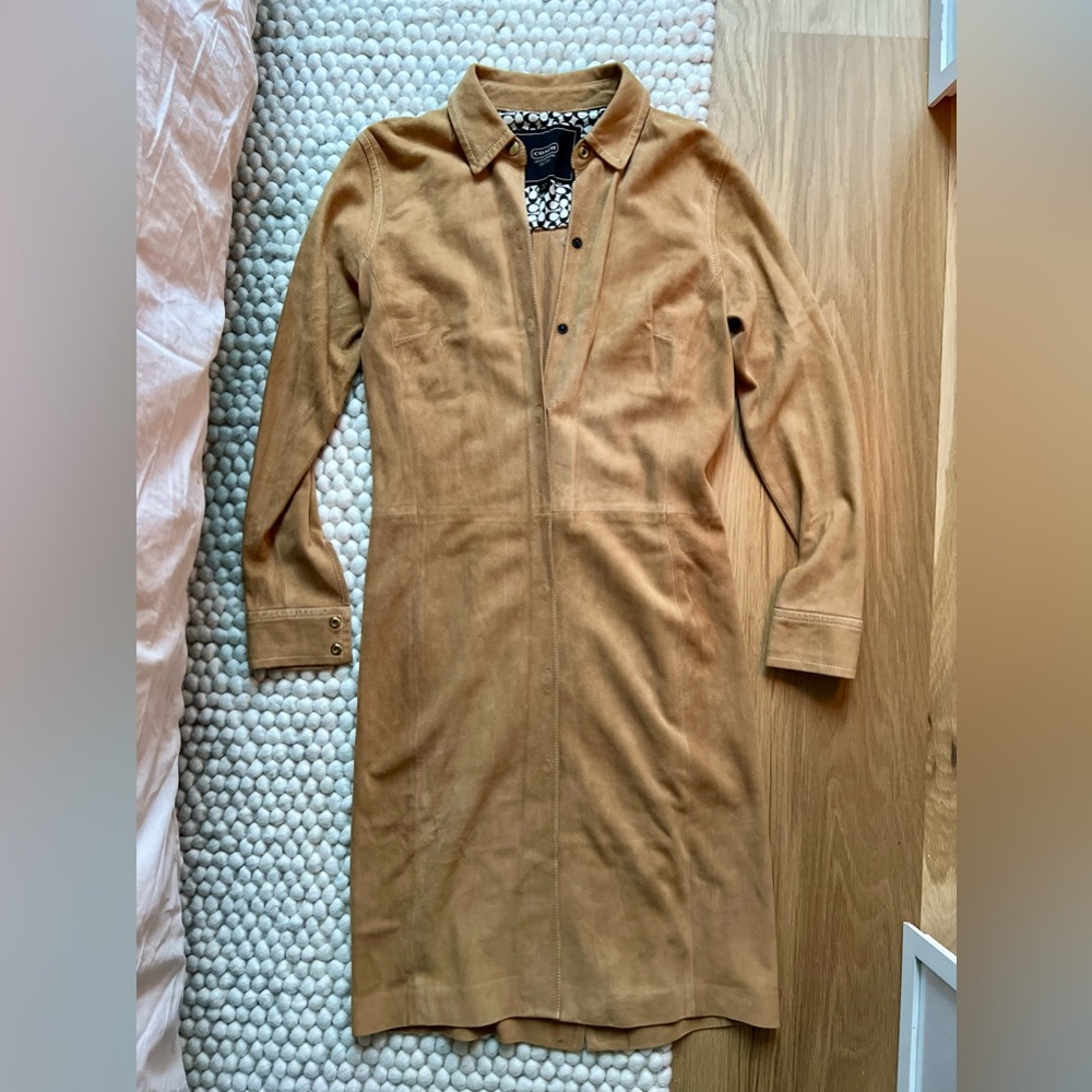 Vintage Coach *Genuine Suede Leather* Snap Front Dress size 6, Camel